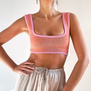 Solid & Striped | Pink orange stripped bandeau knit sleeveless crop top | Size S